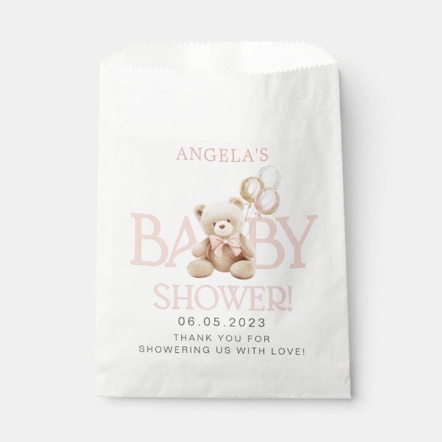 Pink Teddy Bear Baby Shower Favour Bags (Front)