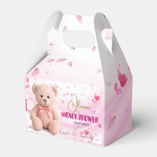 Pink Teddy Bear Baby Shower Favour Box- Editable Favour Box