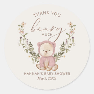 Pink Teddy Bear Baby Shower Favour Classic Round Sticker