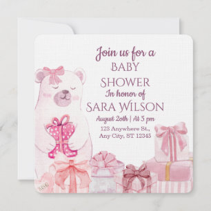 Pink Teddy Bear Baby Shower Invitation