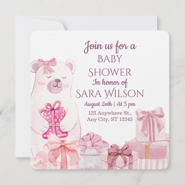 Pink Teddy Bear Baby Shower Invitation (Front)