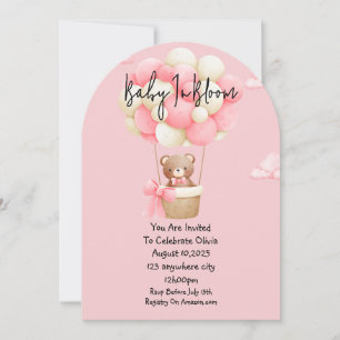 pink teddy bear baby shower invitation