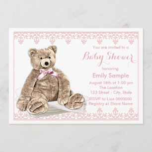 Pink Teddy Bear Baby Shower Invitation