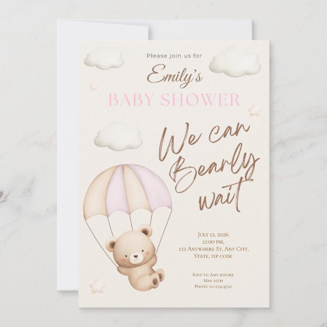 Pink Teddy Bear Baby Shower Invitation (Front)