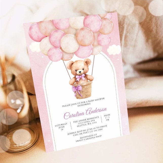 Pink Teddy Bear Baby Shower Invitation (Creator Uploaded)