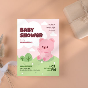 Pink Teddy Bear Baby Shower Invitation