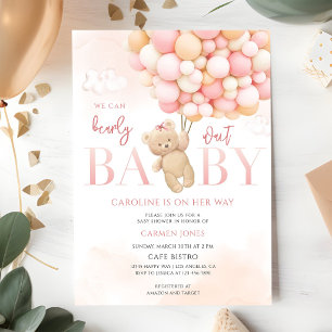 Pink Teddy Bear Baby Shower Invitation