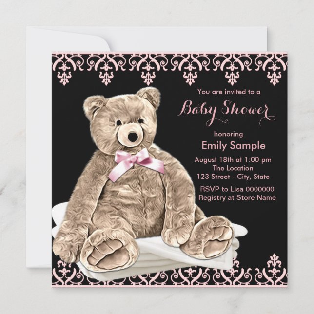 Pink Teddy Bear Baby Shower Invitation (Front)