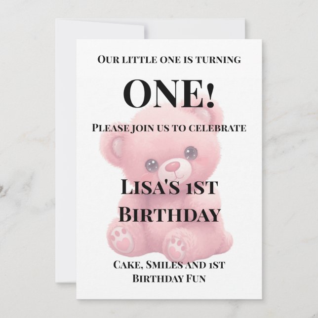 Pink Teddy Bear Baby Shower Invitation (Front)