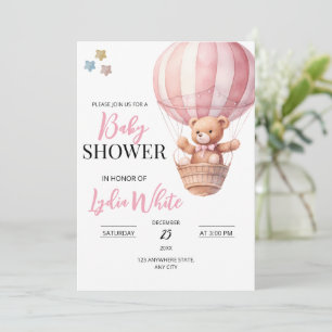 Pink Teddy bear baby shower invitation template