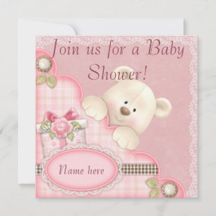 Pink Teddy Bear Baby Shower Invitations