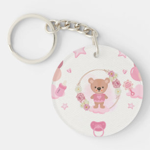 Pink Teddy Bear Baby Shower  Key Ring