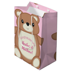 Pink Teddy Bear Baby Shower Medium Gift Bag