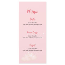 Pink Teddy Bear Baby Shower Menu Card