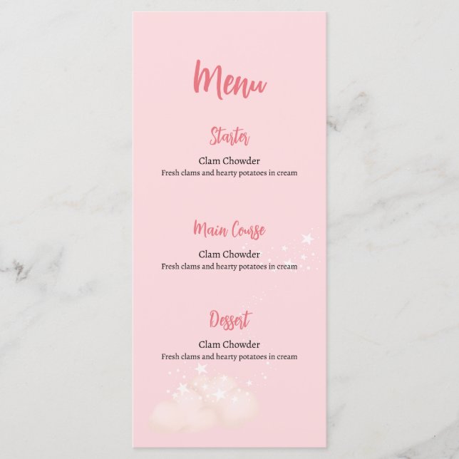 Pink Teddy Bear Baby Shower Menu Card (Front)