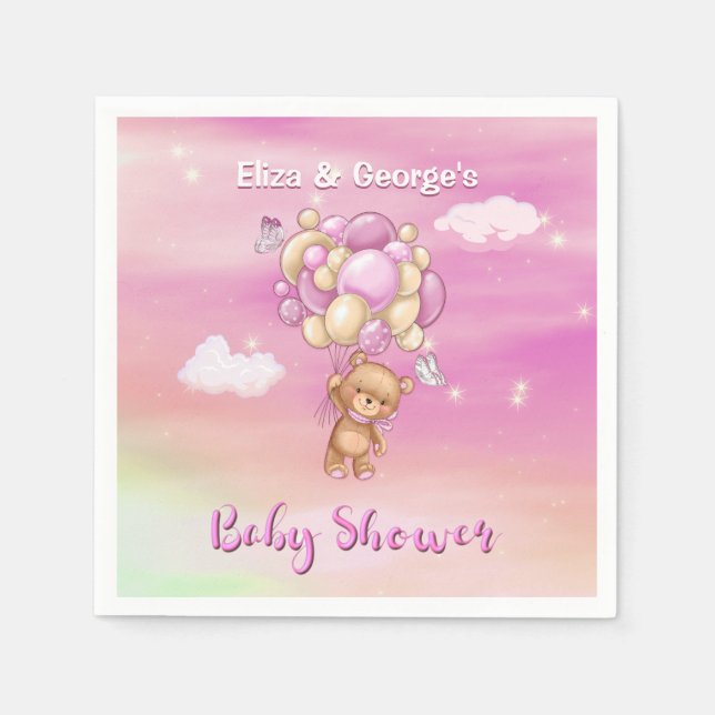 Pink Teddy Bear Baby Shower Napkin (Front)