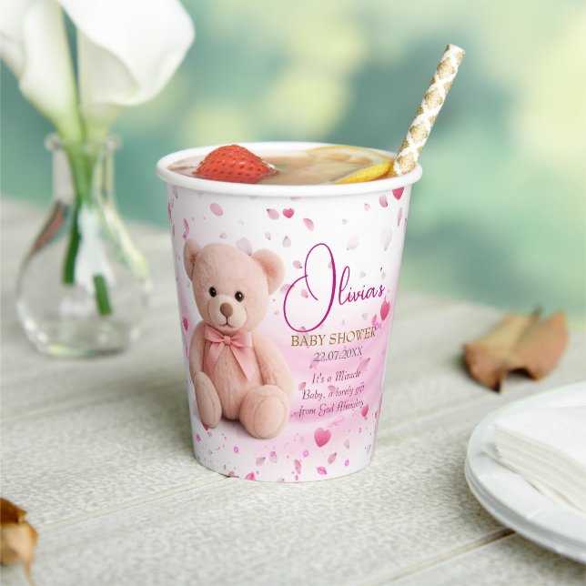 Pink Teddy Bear Baby Shower Paper Cup – Party Cups (Insitu)