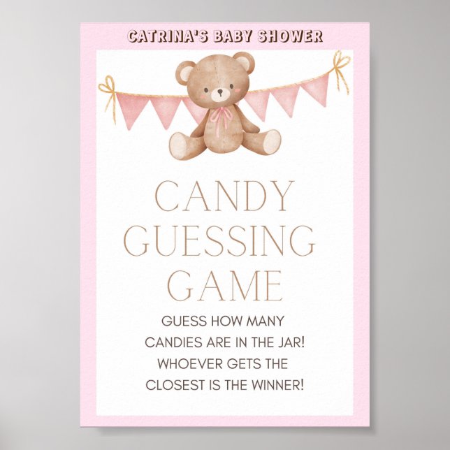 Pink Teddy Bear Baby Shower Sign (Front)