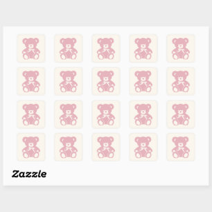 pink teddy bear baby shower  square sticker