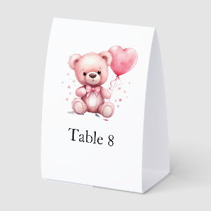 Pink Teddy Bear Baby Shower Table Number