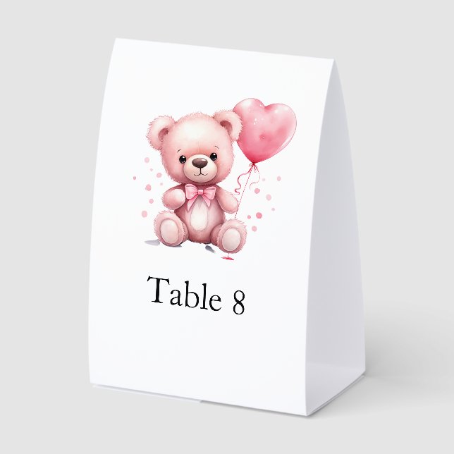 Pink Teddy Bear Baby Shower Table Number (Front)