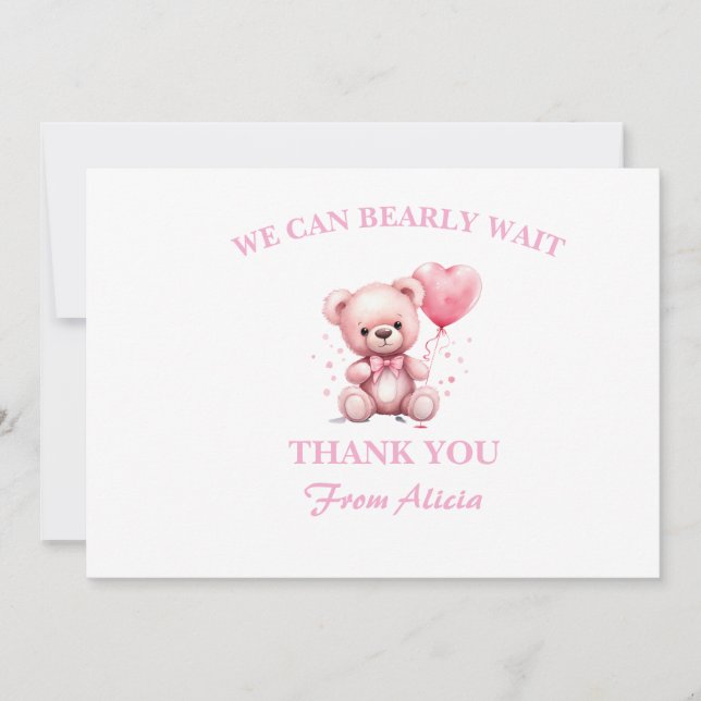 Pink Teddy Bear Baby Shower Thank You Card (Front)