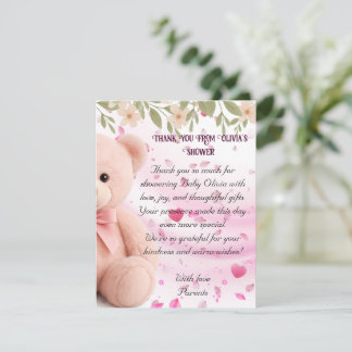 Pink Teddy Bear Baby Shower Thank You Card. Card