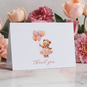 Pink Teddy Bear Baby Shower Thank You Cards 