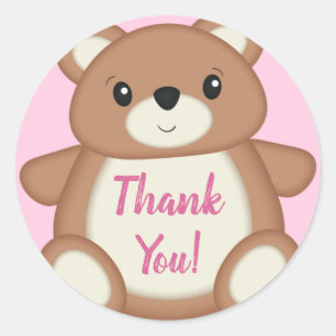 Pink Teddy Bear Baby Shower Thank You Classic Round Sticker