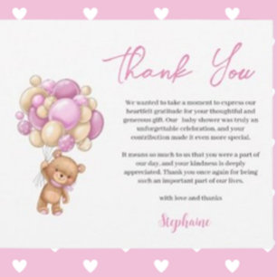 Pink Teddy Bear Baby shower thank you Holiday Card
