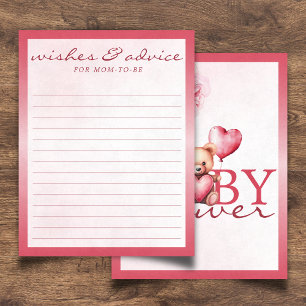 Pink Teddy Bear Baby Shower Wishes & Advice Enclosure Card