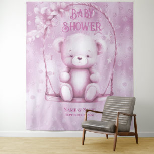 Pink Teddy Bear Backdrop Tapestry