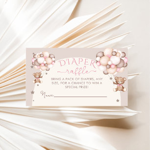 Pink Teddy Bear Balloon Baby Shower Diaper Raffle Enclosure Card