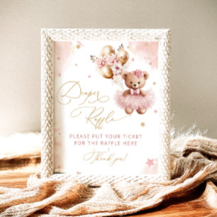  Pink Teddy Bear Balloon Baby Shower Diaper Raffle Poster