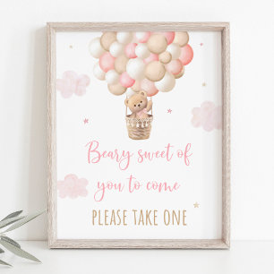 Pink Teddy Bear Balloon Baby Shower Favour Sign