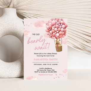 Pink Teddy Bear Balloon Baby Shower Invitation