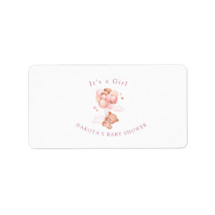 Pink Teddy Bear Balloon Baby Shower Return Address Label