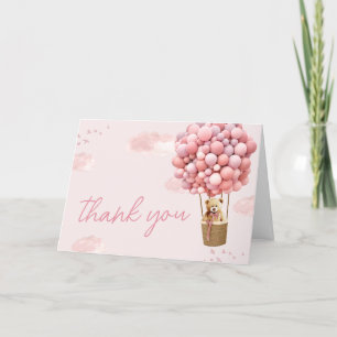 Pink Teddy Bear Balloon Baby Shower Thank You Card