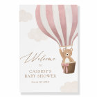 Pink Teddy Bear Balloon Baby Shower Welcome Sign