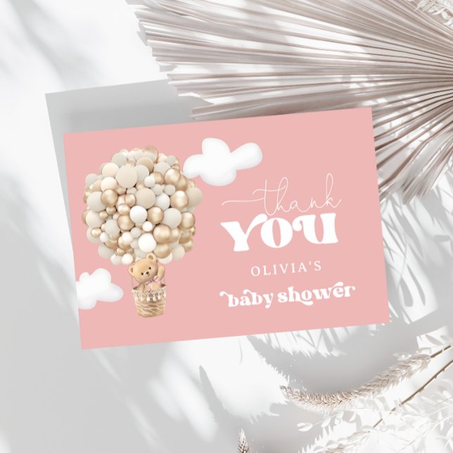 Pink Teddy Bear Balloon Bearly Wait Thank You Card (Creator Uploaded)