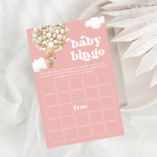 Pink Teddy Bear Balloons Baby Shower Game BINGO Flyer