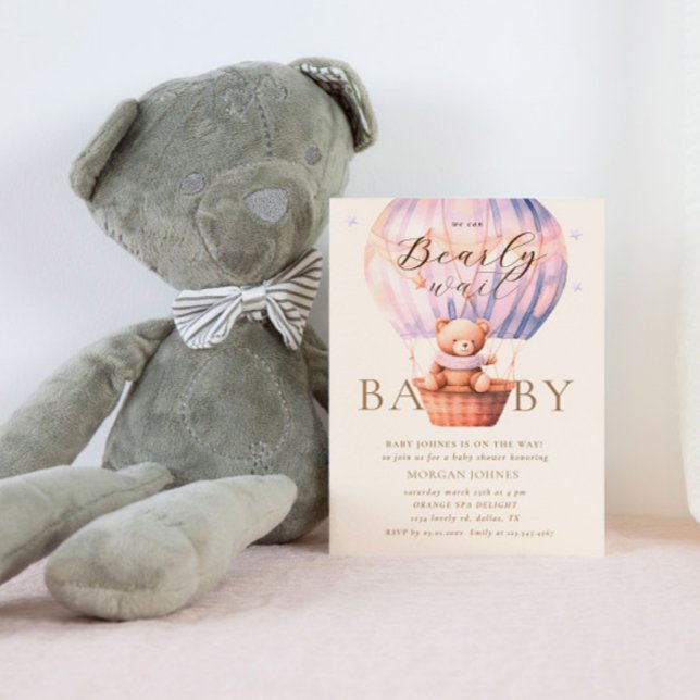 Pink Teddy Bear Bearly Wait Baby Shower Invitation (Creator Uploaded)