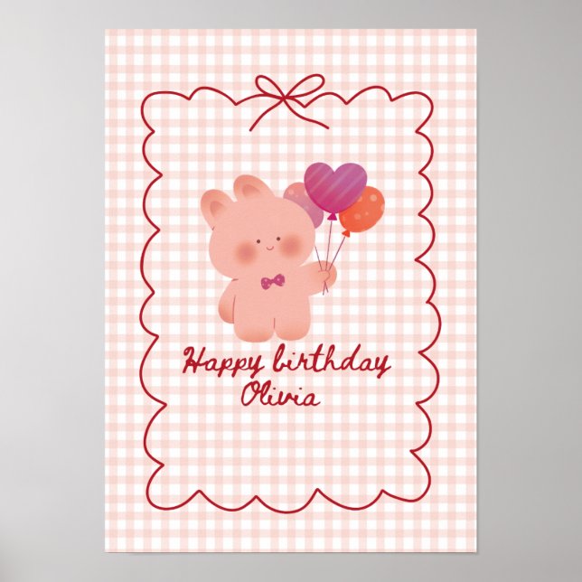 Pink teddy bear birthday poster (Front)