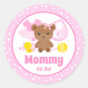 Pink Teddy Bear Clothes Baby Shower Mummy to Be Classic Round Sticker