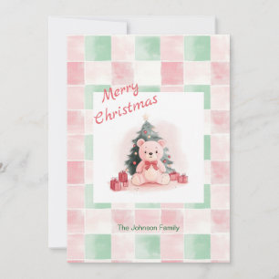 Pink Teddy Bear Cute Christmas Flat Holiday Card