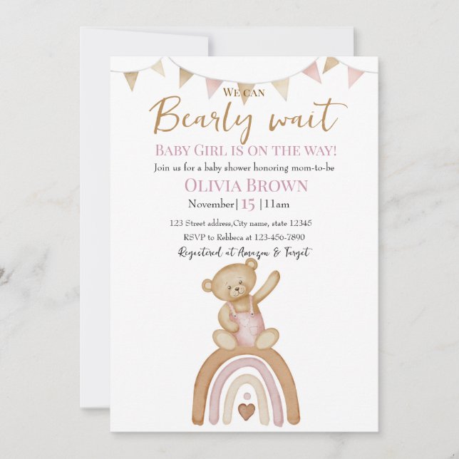 Pink Teddy Bear Design invitation (Front)