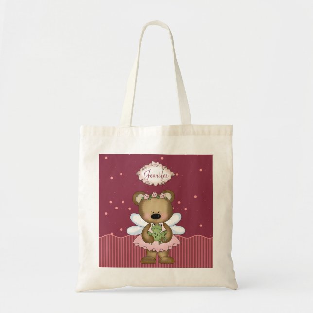 Pink Teddy Bear Fairy Princess Tote Bag (Front)