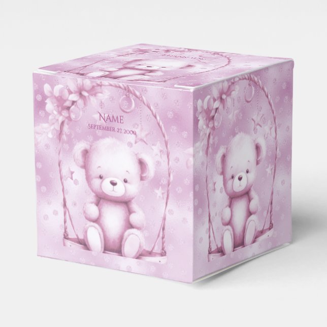 Pink Teddy Bear Favour Box (Front Side)