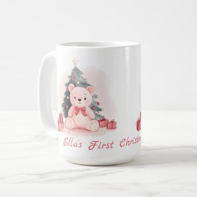 Pink Teddy Bear First Christmas Mug (Front Left)
