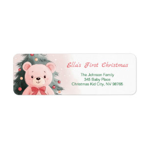Pink Teddy Bear First Christmas Return Address